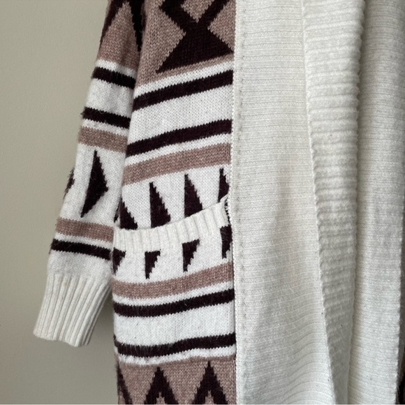 JOIE Aztec Tan Brown Long Sleeve Open Front Duster Sweater Cardigan Small - Picture 7 of 16